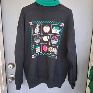 Vintage Gopher Sport Black Mock Neck Graphic Sweatshirt Cats Apple House XL USA